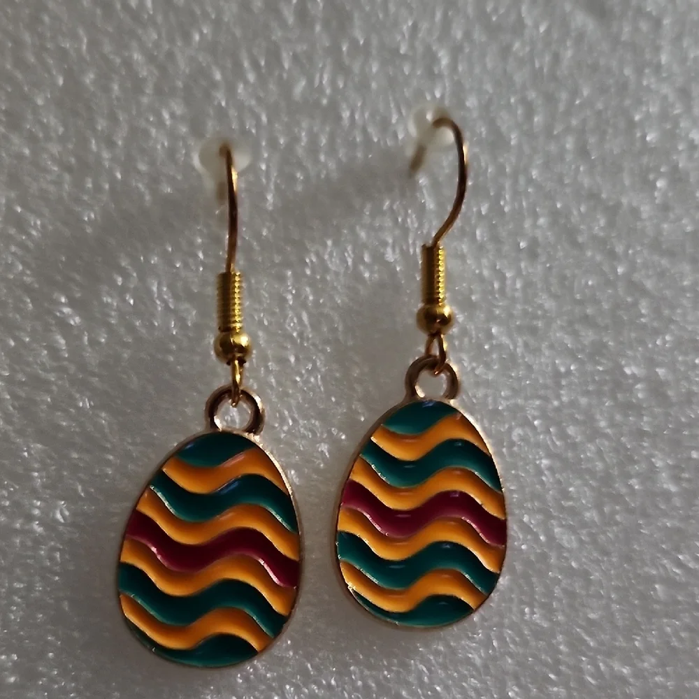 Hand Crafted Teardrop Earrings in Teal, Yellow & Maroon